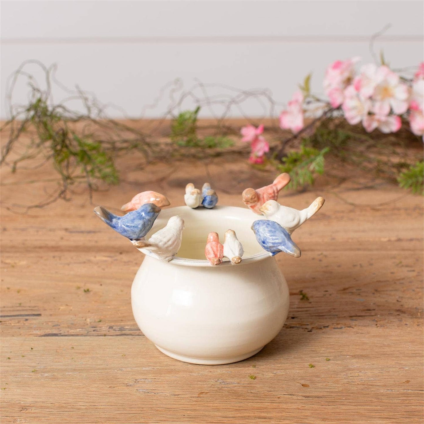Enamel Pot With Birds On Rim