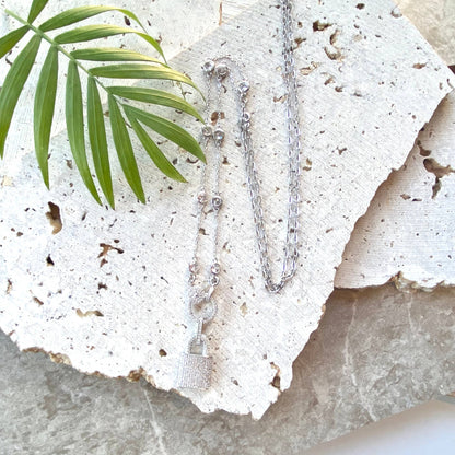 Lock Crystal micro pave Necklace trendy Silver