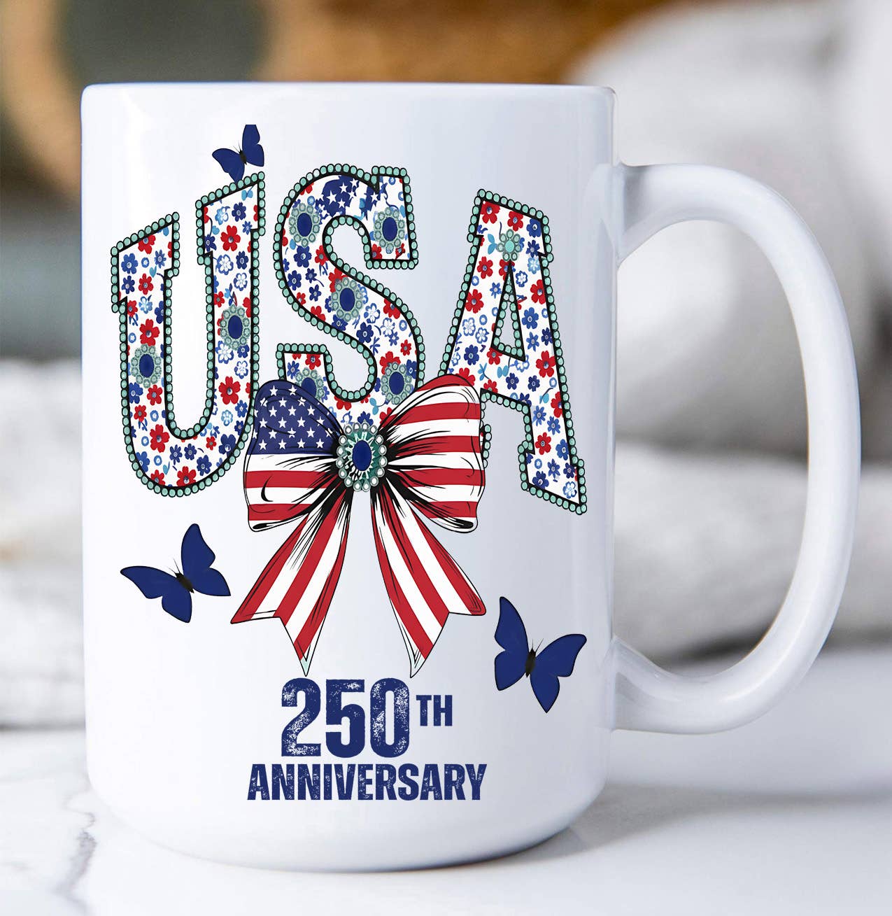 Patriotic USA Bow 250 Anniversary Coffee Mug