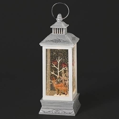 11" Deer and Cardinal with White Tree Snow Globe