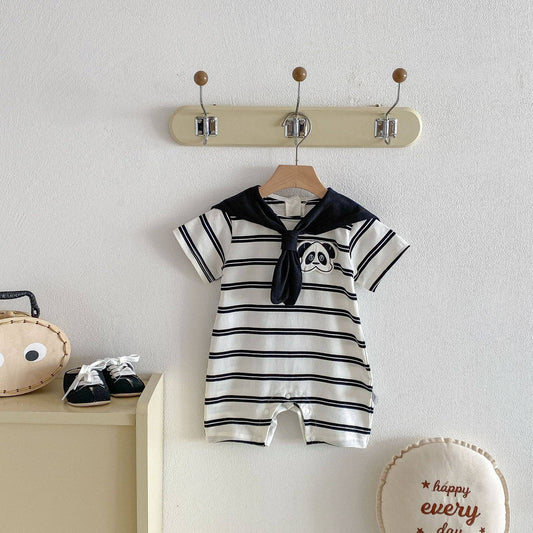 Baby Short Sleeve Striped Panda Romper