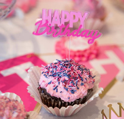 Mini adorno para tarta de feliz cumpleaños en color rosa