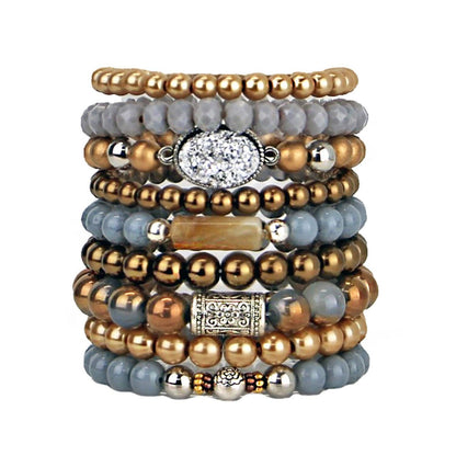Bohemian Bracelets - Beaded Bracelets Set of 9 Stretch Bracelets Multi Layer Eart