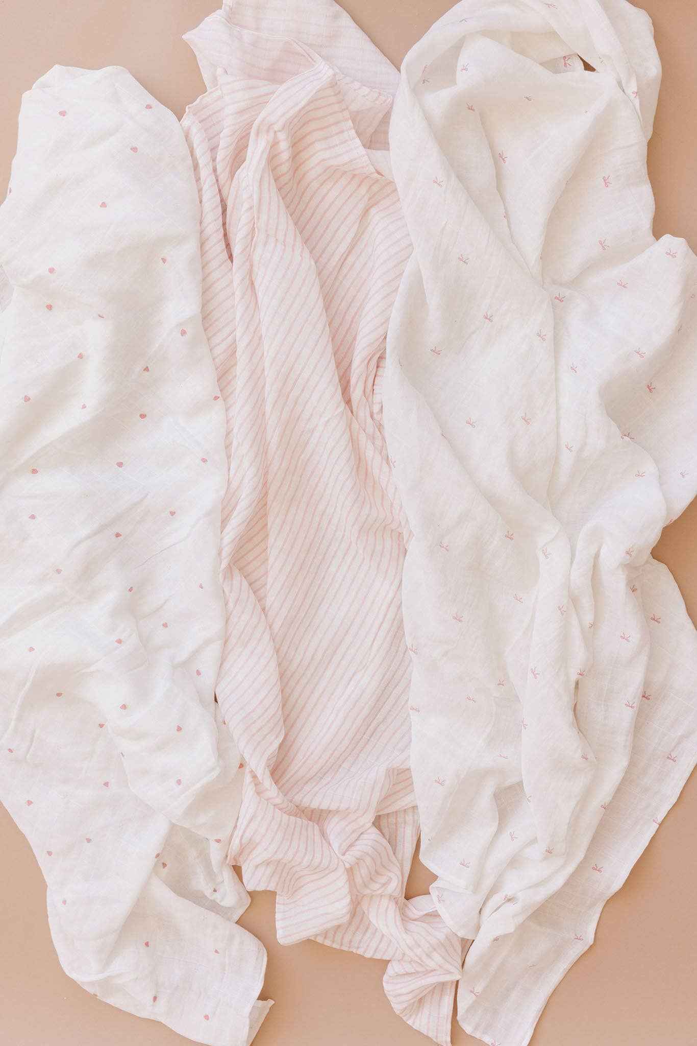 Muslin Swaddle Set Strawberry Bow Pink Stripe Baby Organic: Pink