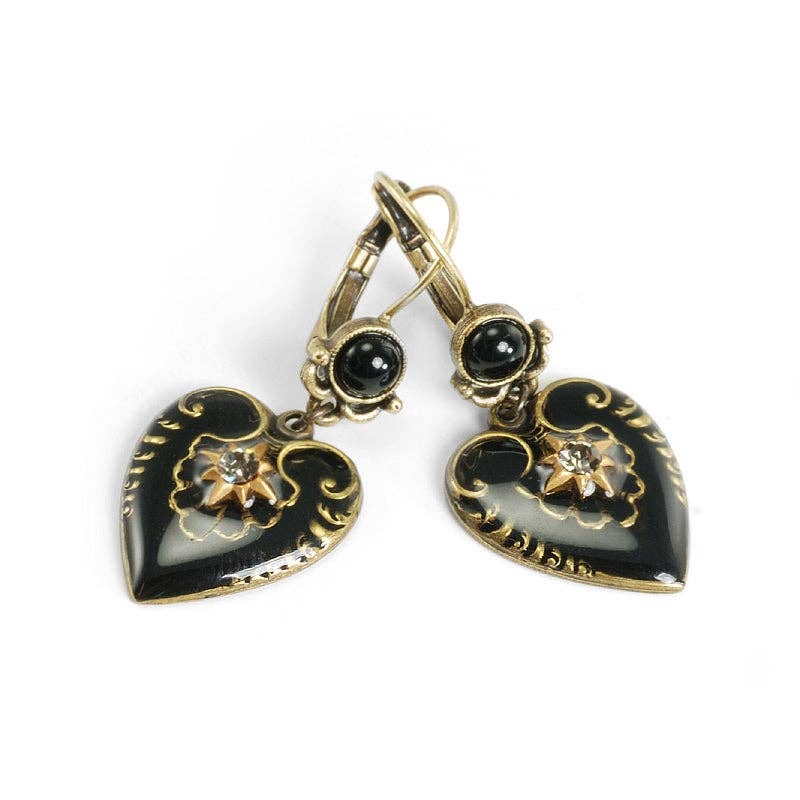 Joyería Sweet Romance - Pendientes de corazones de esmalte negro E1066