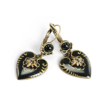 Joyería Sweet Romance - Pendientes de corazones de esmalte negro E1066
