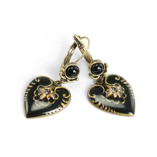 Black Enamel Hearts Earrings