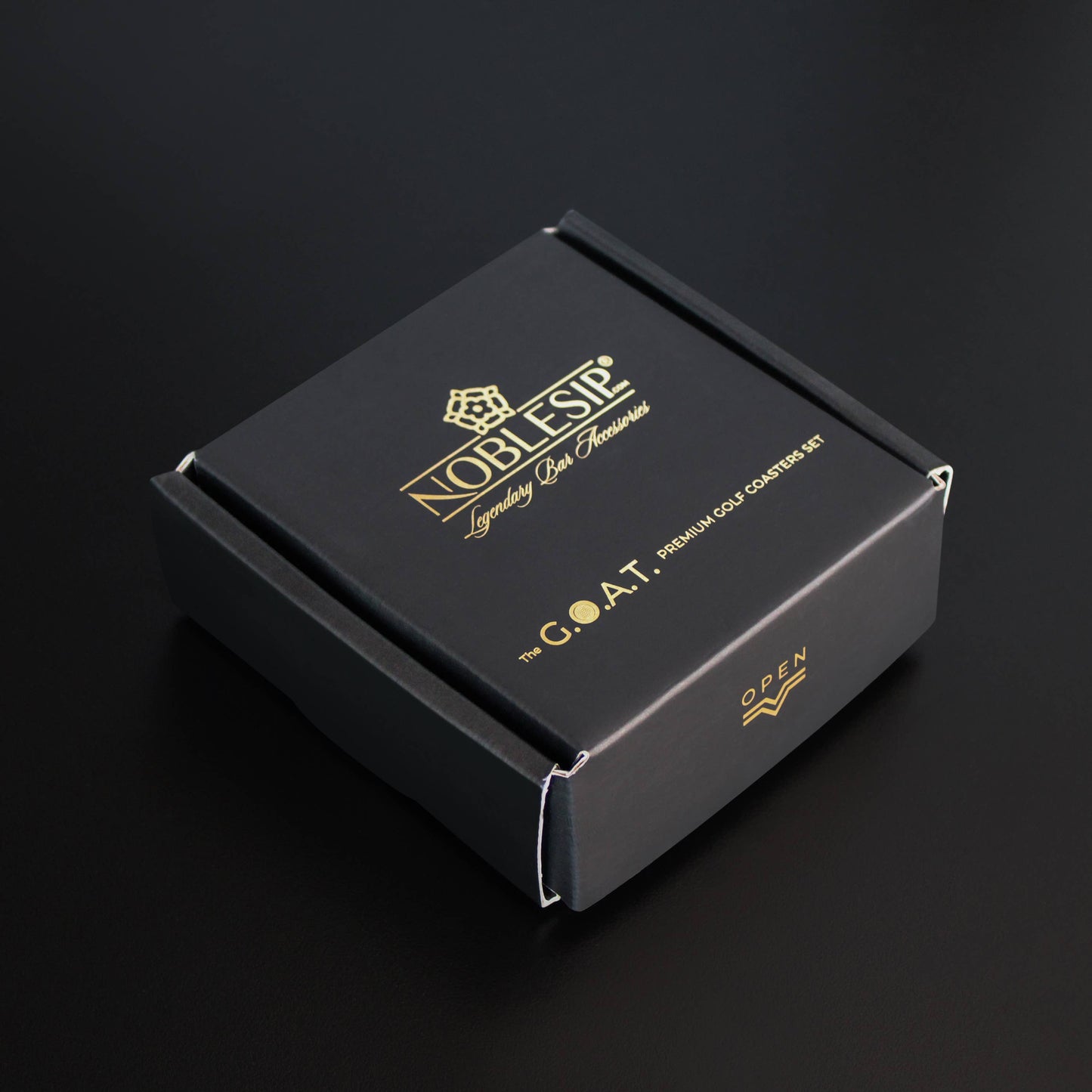 Coaster Set GOLF, NEW Premium Black with Gold Designs