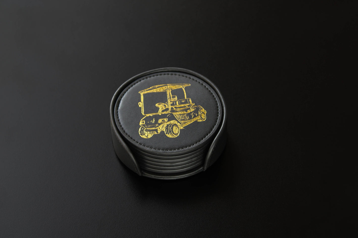 Coaster Set GOLF, NEW Premium Black with Gold Designs
