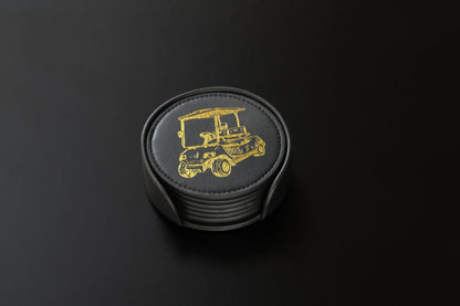 Coaster Set GOLF, NEW Premium Black with Gold Designs