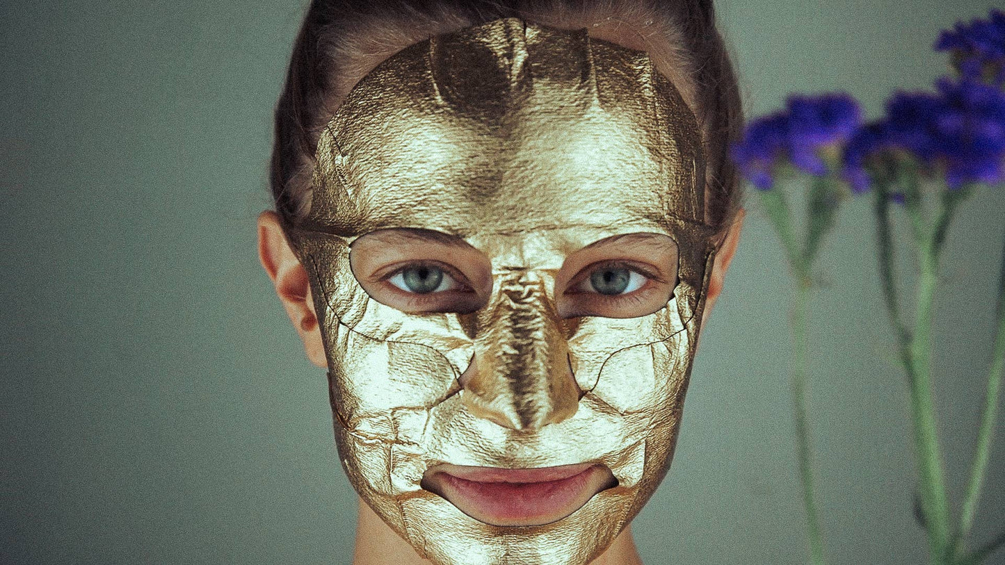 MASCARILLA FACIAL DE LÁMINA METÁLICA DE ORO DE 24 K DE LUJO