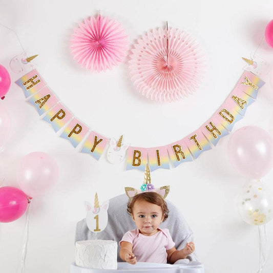 Gold Glitter Unicorn Happy Birthday Party Décor Kit