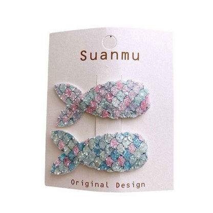 Colorful Glitter Mermaid Tail Kids Hair Clips Sweet Cute BB Clips: 3-Rainbow Set