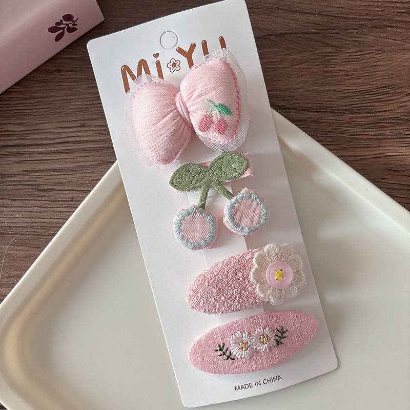 Chic Pink Fabric Bow Hair Clips for Girls: 1-Floral Bow Set