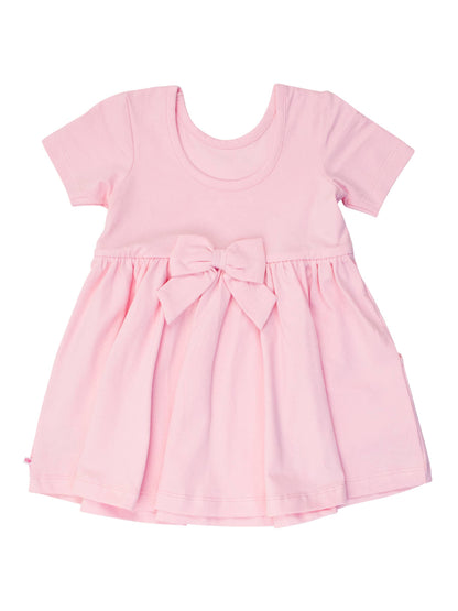 RuffleButts + RuggedButts - Girls Pink Short Sleeve Knit Twirl Dress