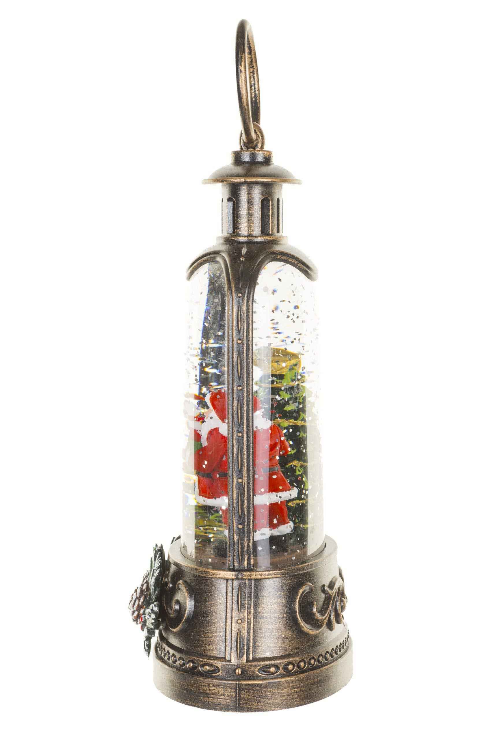 NEW- Brown Lantern Snow Globe with Papa and Baby Snowman