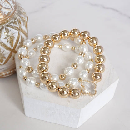 Chunky Beads & Clover Charm Statement Bracelet Set – Bold & Elegant