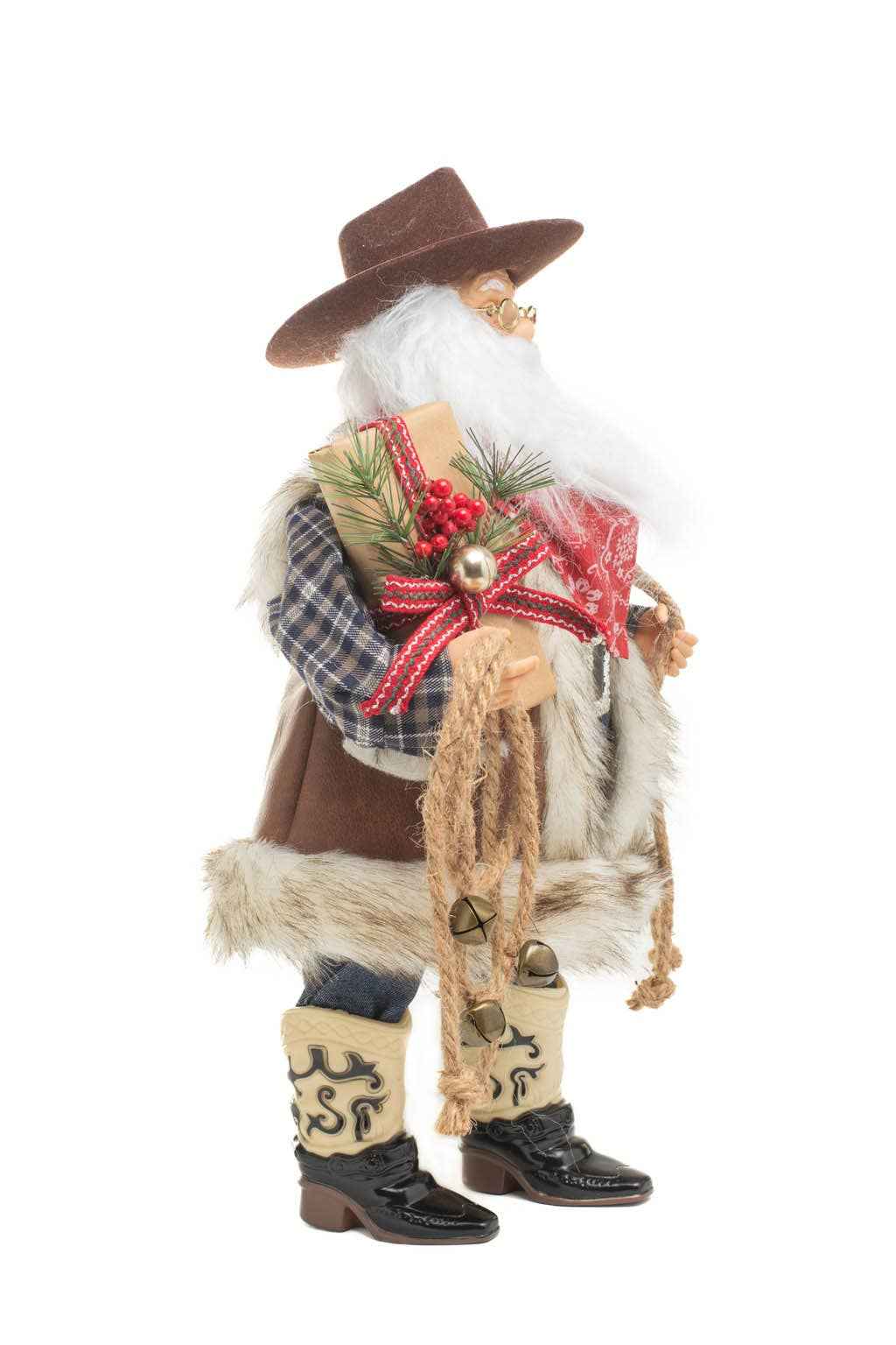 Brown/Blue Wild West Santa Figurine