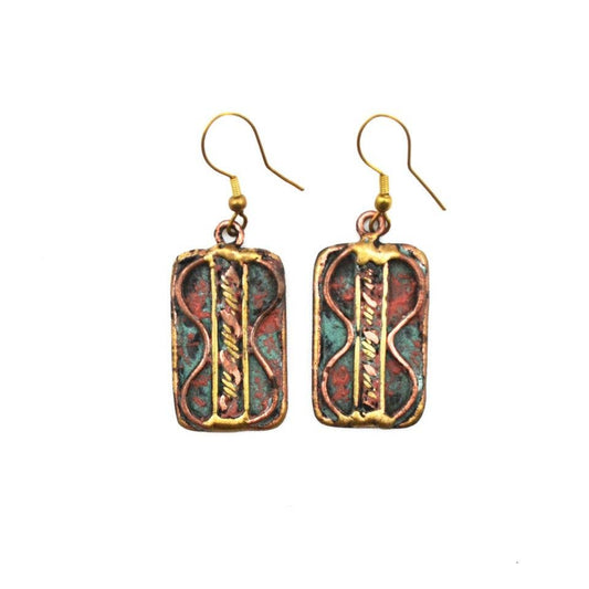Brass Patina Hammered Braided Chain Earrings