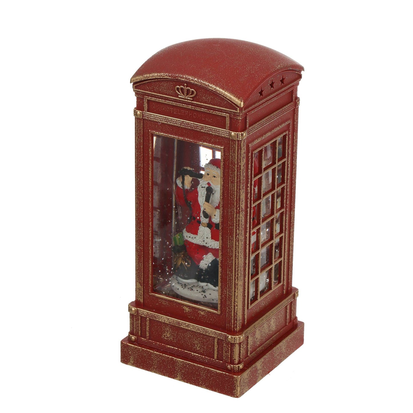 Christmas Musical Phone Booth Snow Globe with Santa on Phone Scene for Christmas Decoration