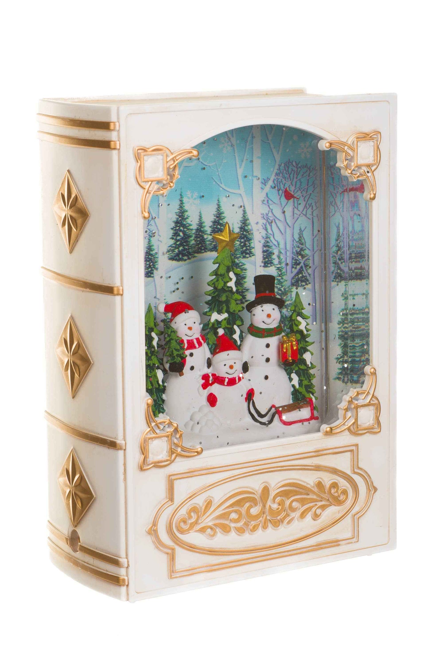 NEW-White Bookend Snow Globe with Snowman Family