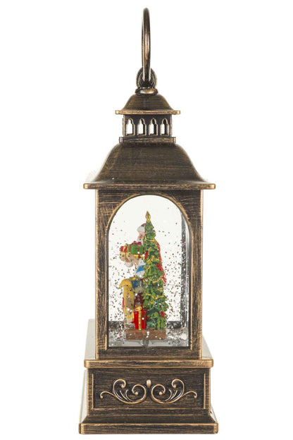 NEW- Brown Lantern Snow Globe with Santa's little helper