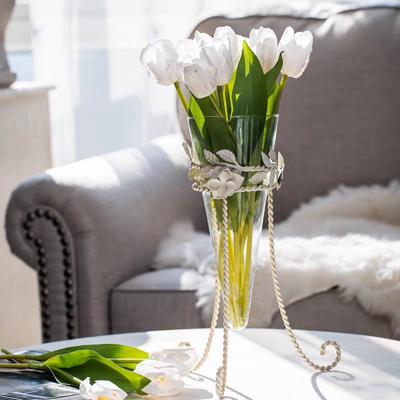 Vagabond Vintage - Glass Flower Vase with Metal Stand
