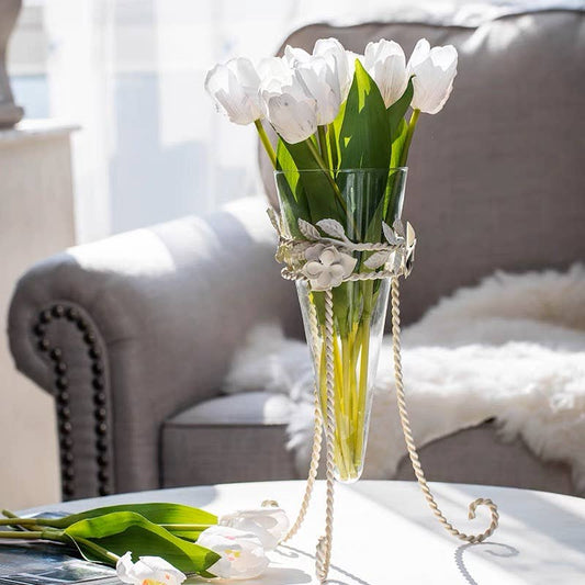 Vagabond Vintage - Glass Flower Vase with Metal Stand