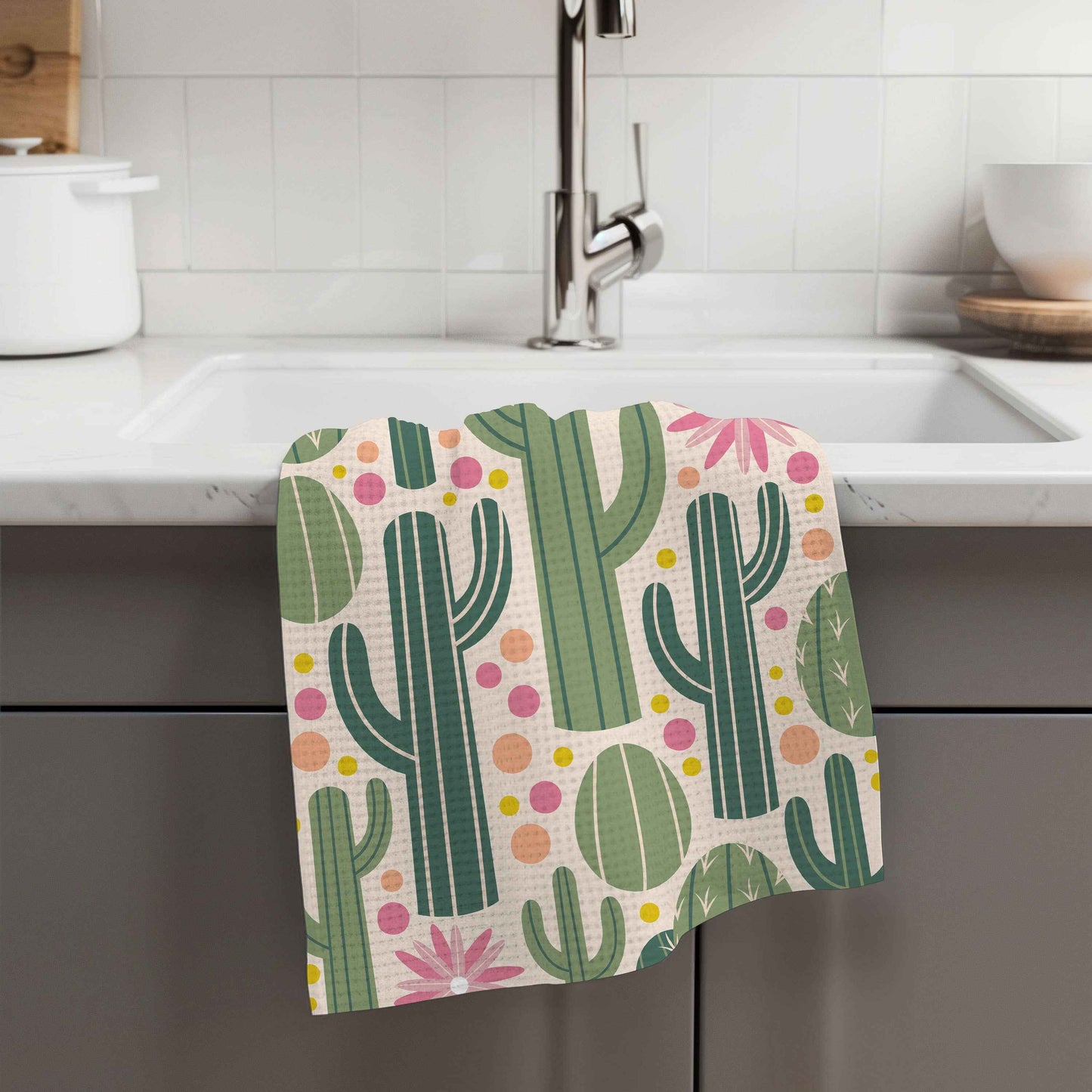 Retro Western Cactus Cowboy Cowgirl Kitchen Towel Waffle: Transparent Cellophane Sleeve