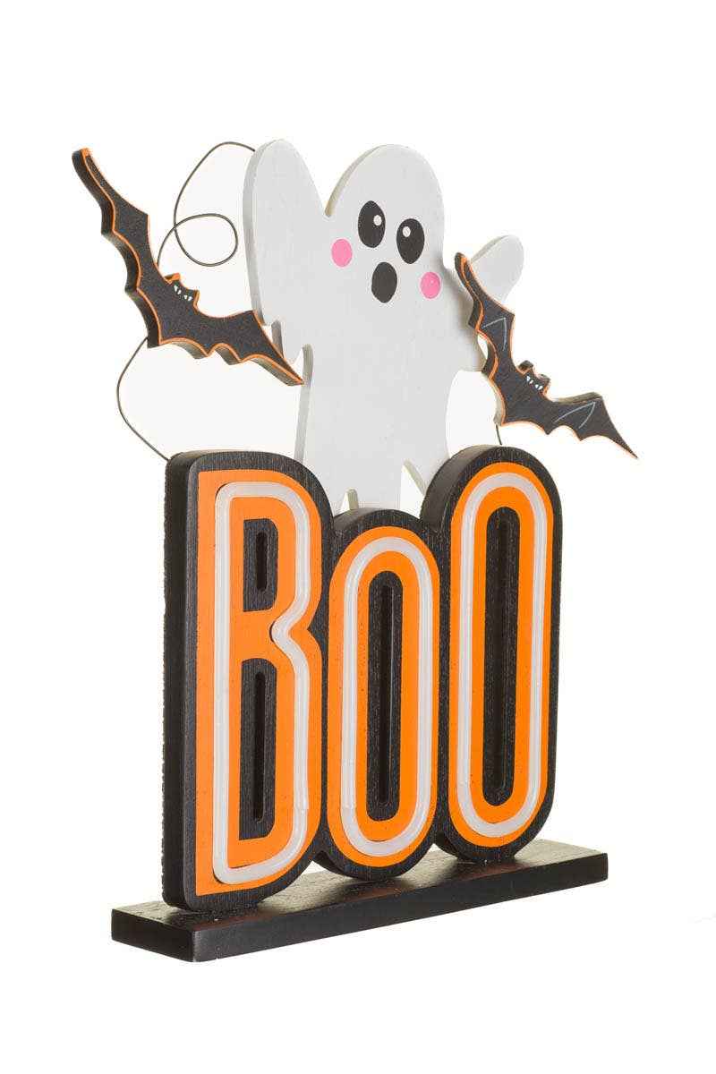 White/Orange Illuminated Ghastly "Boo" Sign With Ghost