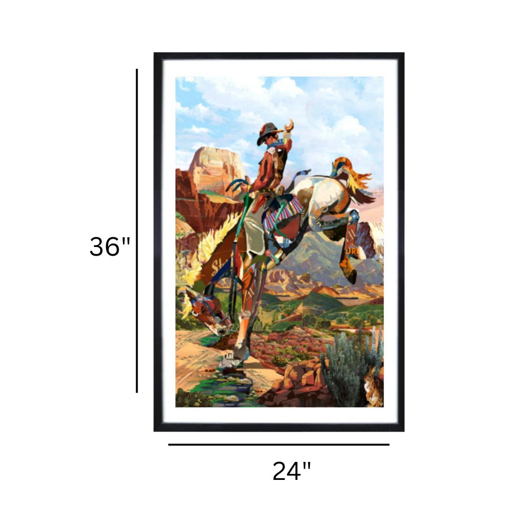 3D Collage Art | Cowboy on Bronc (36"x24")