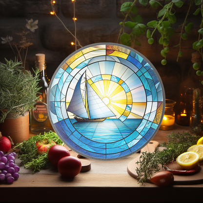 Tempered Glass Cutting Board: Sailboat Nautical Serving Tray: 12 - Inch