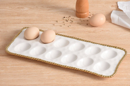 Devilled Egg Tray Gold Trim