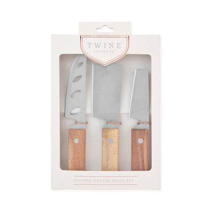 Acacia and Stainless Steel Rustic Cheese Knives Set of 3