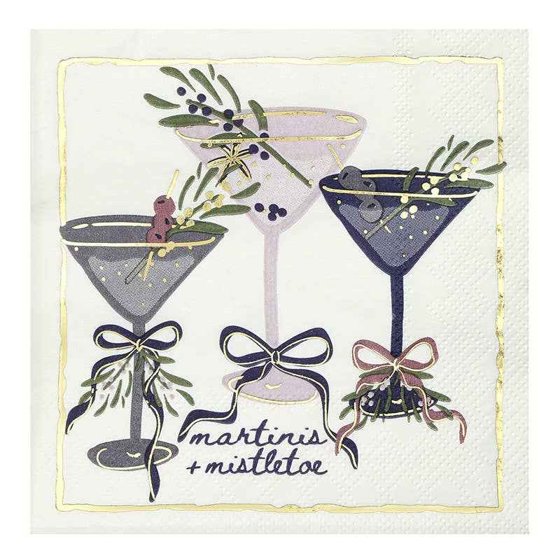 Ceramic Napkin Tray + Napkins - Martinis + Mistletoe