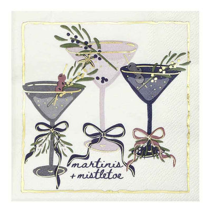 Ceramic Napkin Tray + Napkins - Martinis + Mistletoe