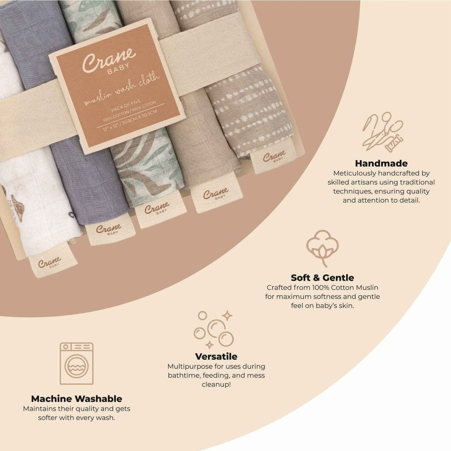Crane Baby - Cove 5-pc. Wash Cloth Set (Sea Life)
