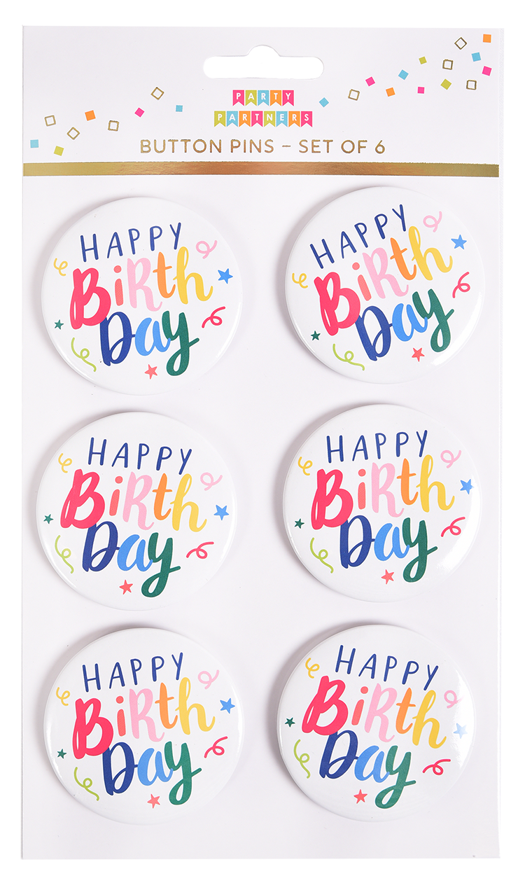Happy Birthday Button Pin Set of 6