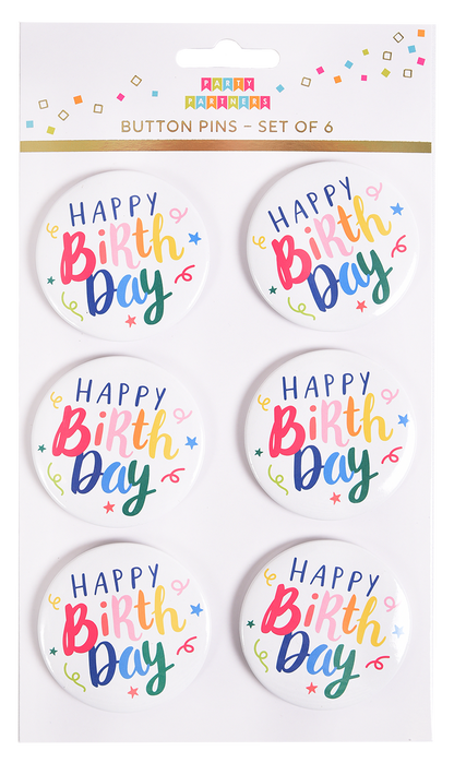 Happy Birthday Button Pin Set of 6