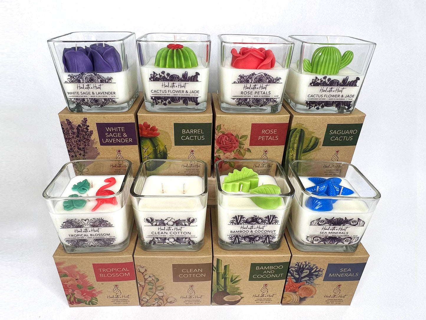Vela de cera de soja con flores tropicales