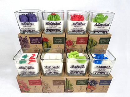 Vela de cera de soja con flores tropicales