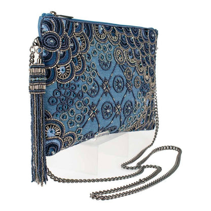 Work It Denim Blue Beaded Embellished Crossbody Clutch