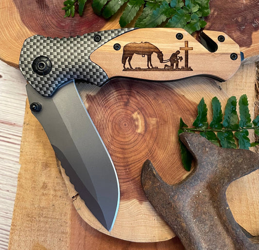 Quail Tail Laser Art - Cowboy Cross Knife