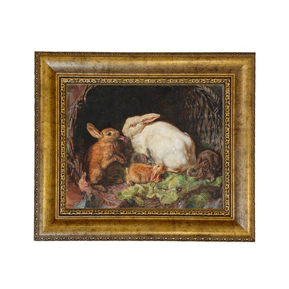 Hares and Young Framed Painting Print on Canvas