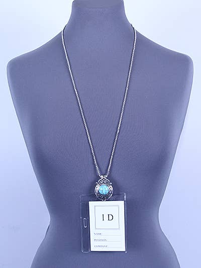 Filigree Turquoise Stone Oval ID Holder & Necklace