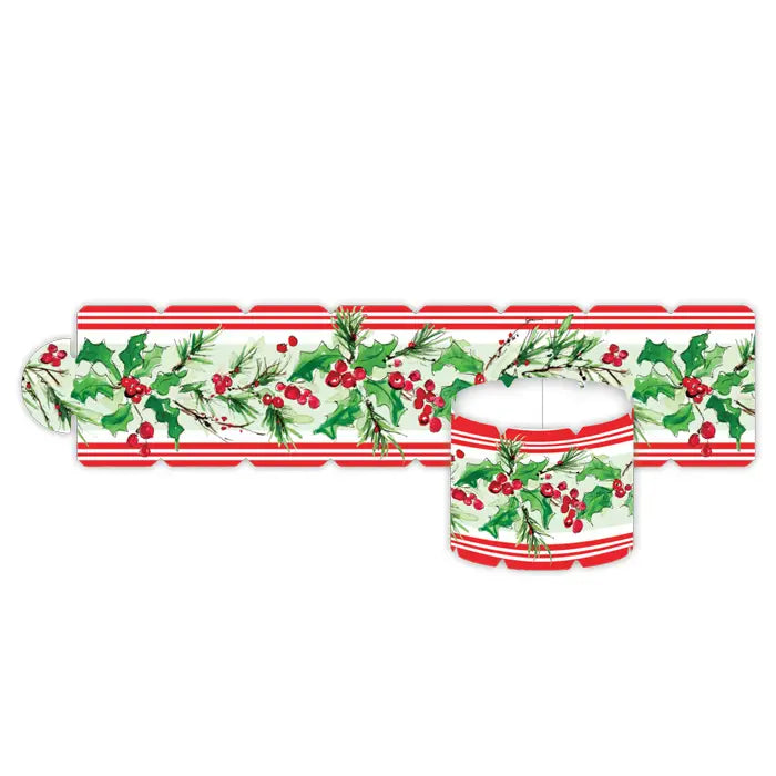 Handpainted Holiday Berries Pattern Stripe Napkin Ring