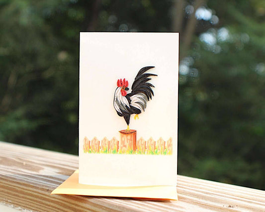 Rooster on the Fence (Mini Quilled Card)
