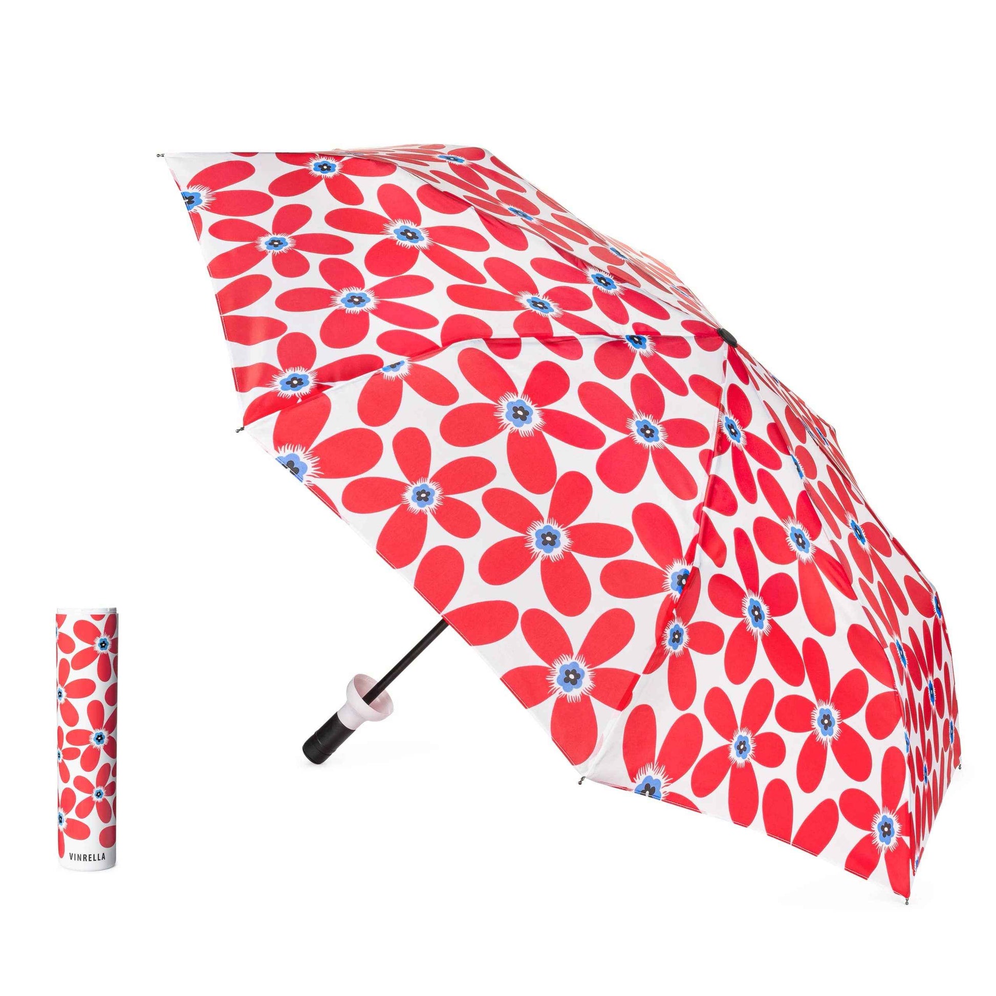 Vinrella - Cherry Pop Red Floral Bottle Umbrella