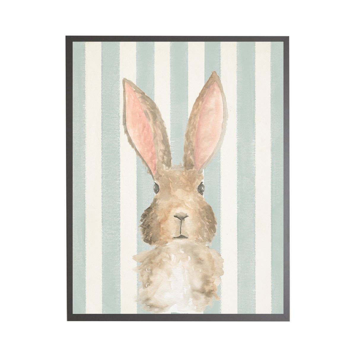 Watercolor Baby Bunny On Blue Stripes