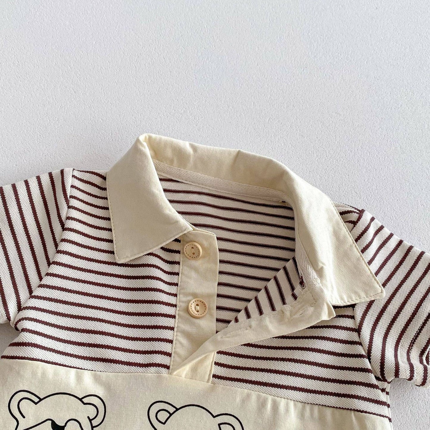 Short Sleeves Striped Teddy Romper